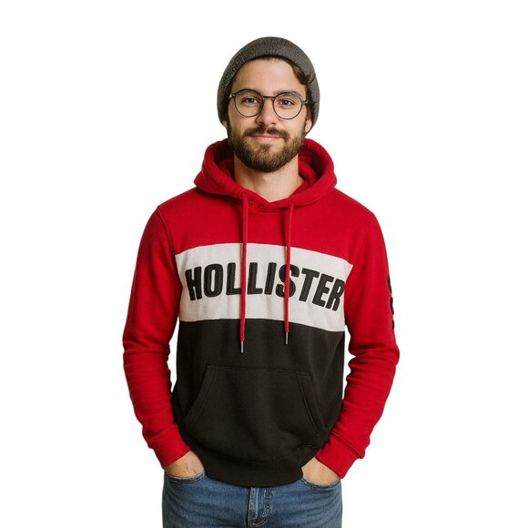 Hollister Men's Colorblock Pullover Logo Sweatshirt Red, White, Black M - Picture 1 of 10